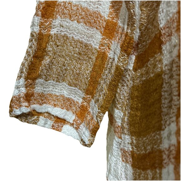 Marilu Orange Italian Linen Top Open Knit Lagenlook Plaid Tunic Shirt XL - Picture 4 of 16